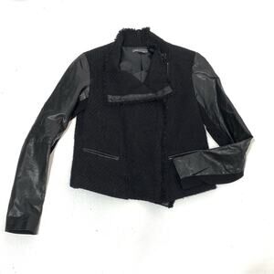 Vince Boucle Wool Moto Scuba Lamb Leather Sleeve Motorcycle Jacket Black S